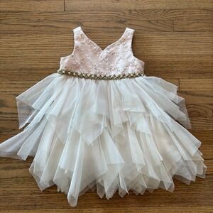American Princess Baby Girl Dress 18M Pink Tulle Embroidered Pearl Waist Formal